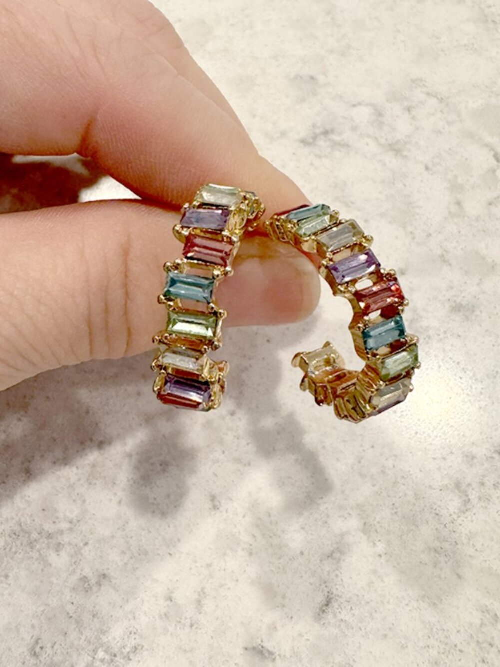 Multicolored Crystal Confetti Stone and Gold Hoop Earrings